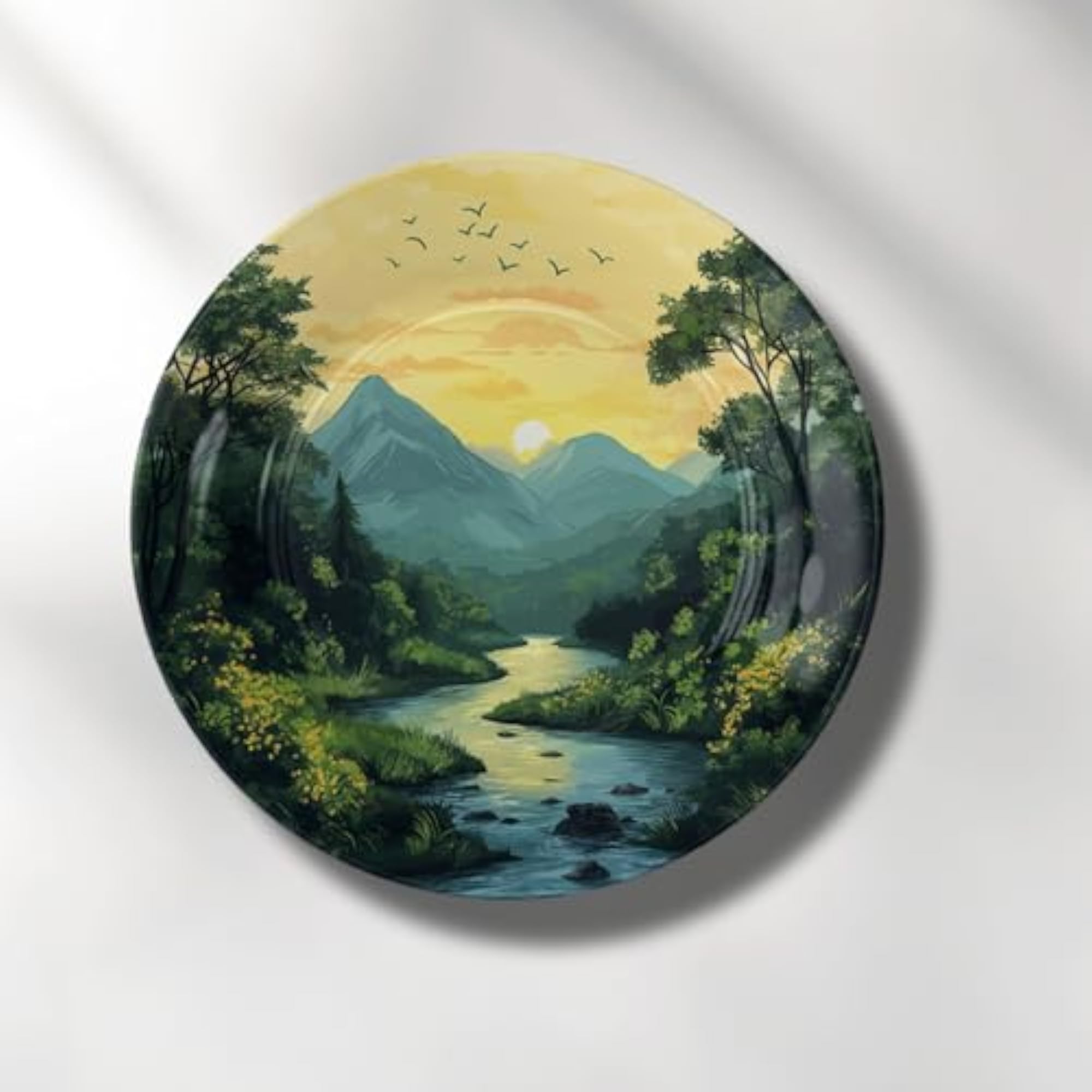 Sunset River Wall Art Plate, Digital Printed Ceramic
