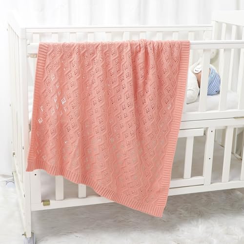 mimixiong Baby Blanket Knit Cellular Cotton Swaddle Soft Baby Blanket for Boys and Girls 40 x 30 inches melonpink 40x30 Inch (Pack of 1)