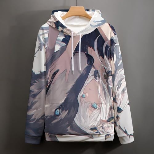Sweat à capuche loup fleurie style pullover unisexe taille S