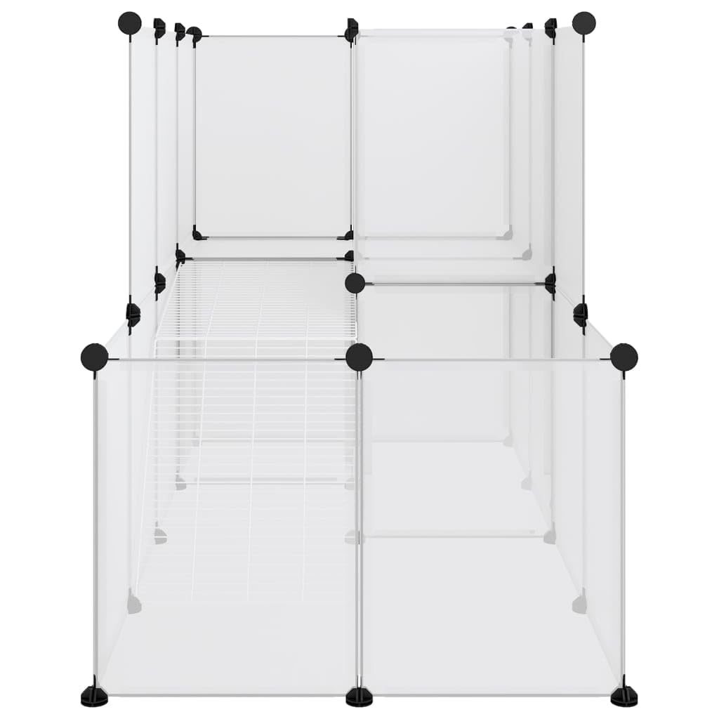Kleintierkäfig mit Leiter, Kleintiergehege, Katzenlaufstall, 2-Stöckige Haustierkäfig für Katzen, Hasen, Chinchillas, Transparent 142x74x93 cm PP und Stahl