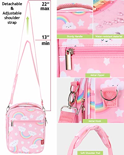 Yookee Home Lunch Box For Kids Girls Insulated Lunch Bag With Shoulder Strap And Pocket Pink Cute Lunch Cooler Thermal Meal Lunch Tote Bag For School Travel Outdoor thumb #3