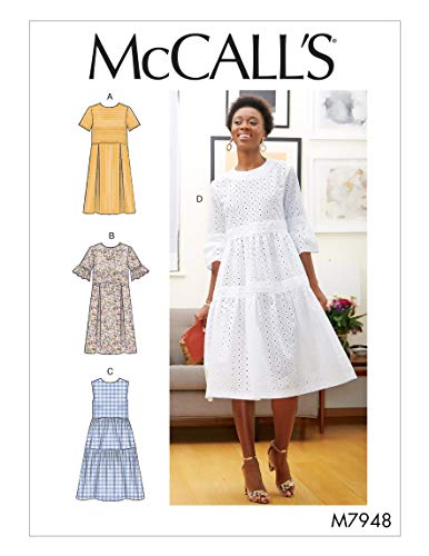 McCall's Patterns McCall's Women's Knee Length Pleated Dress, Sizes 14-22 Sewing Pattern, White