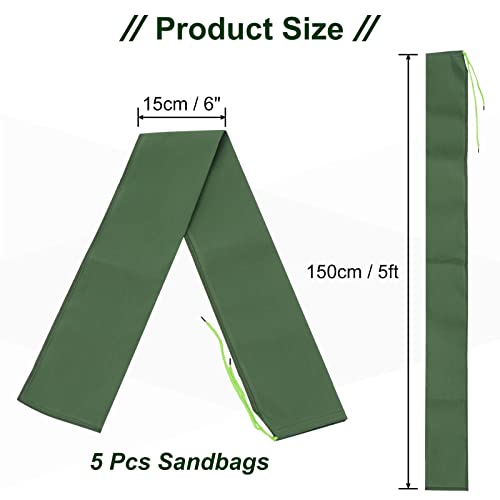 PATIKIL 5Ft Sand Taschen für Hochwasser 5 Pack Hochwasser Wasser Barriere Sandsäcke mit Verbindliche Elastikband Lang Leinwand Taschen für Tür Fenster Überflutung Kontrolle Grün