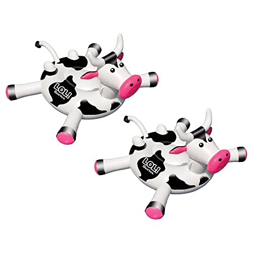 Swimline 90268 Giant Inflatable 54 Inch Round Cow Animal Swimming Pool or Lake Floating Water Raft Lounger for Kids and Adults, (2 Pack)