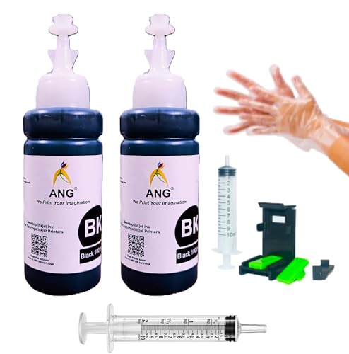 Image of ANG Refill Ink for 805 Cartridge | Black Ink Refill Bottle Kit with Syringe & Gloves | Compatible with 860 861 803 680 678 682 818 802 901 Cartridges | High Yield Printer Ink (Pack of 2 Bottles)