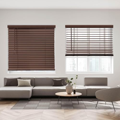 DEZ FURNISHINGS Cordless 2" Signature Faux Wood Blind, 34" W x 60" H, Bark Brown