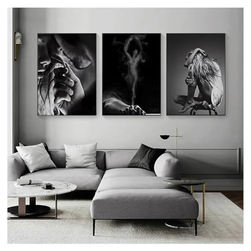 Affiches de fille nordique en noir et blanc toile moderne salon 80x120cm