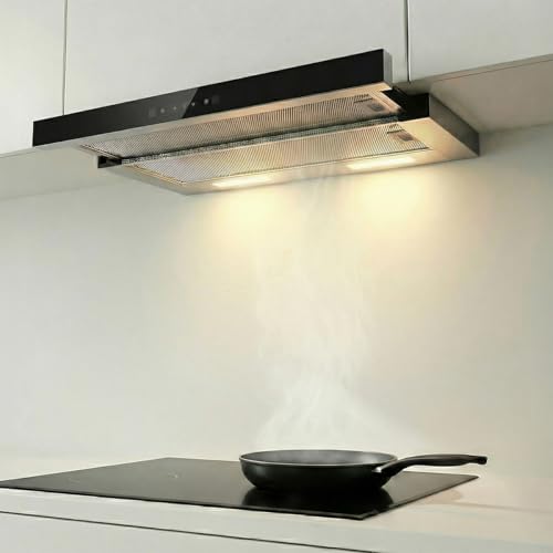 Cecotec Dunstabzugshaube Bolero Flux TLT 605501 Glass Black A++. 60 cm, Glasfront schwarz, 606,4 m³/h, BLDC-Motor, 3 Stufen + Booster, Gestensteuerung, LED, 5-lagige Alufilter, Carbonfilter