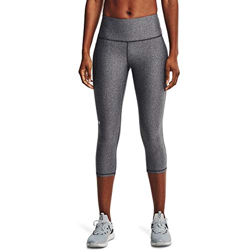 Under Armour Women's HeatGear Armour High No-Slip Waistband Pocketed Capri , Charcoal Light Heather (019)/White , Medium