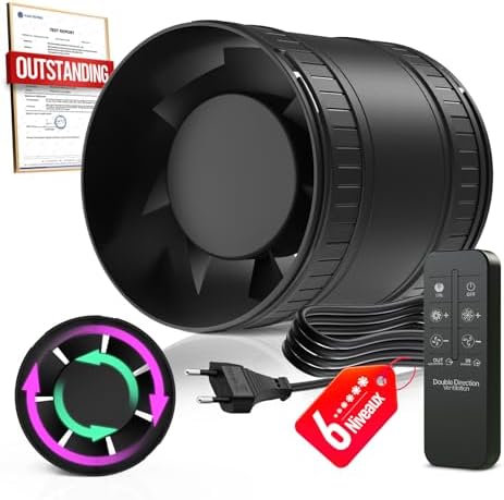 Ventilateur de Conduit Bidirectionnel, 6 Vitesses, Télécommande – Ventilateur Silencieux Puissant avec Protection Contre la Surchauffe, VMC Salle de Bain WC Serre Tente, Extracteur d'Air 100mm