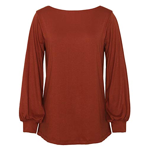 Pesion Womens Casual Bishop Sleeve Blouse Boat Neck T-Shirts Tunic Tops, Caramel Medium #TOP3