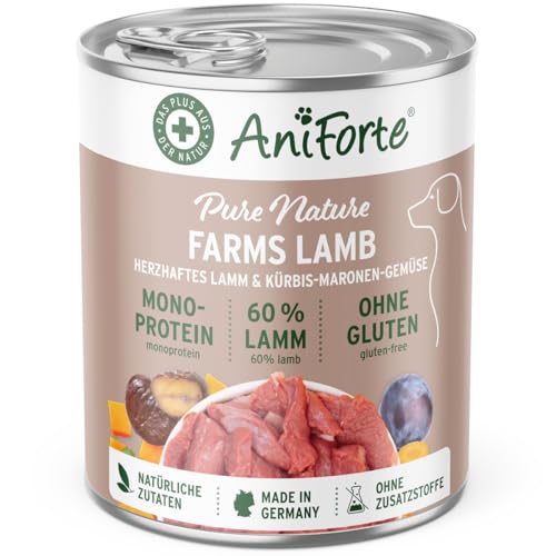 AniForte Hundefutter Nass FarmsLamb 6 x 400g – Nassfutter für Hunde, Frisches Lamm mit Gemüse & Früchten, hoher Fleischanteil, Natürliches Hundenassfutter glutenfrei