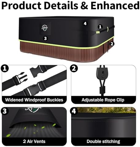 Safana Hot Tub Cover, Square Outdoor SPA Pool Covers, Windproof, Waterproof, Prevents Leaves and Debris Black, 80 x 80 inch - 3