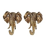 SOFFEE DESIGN 2PCS Metal Golden Coat Hook with Elephant Head Shape, Retro Decorative Wall Hooks for Entryway, Bathroom, Farmhouse Home Decor