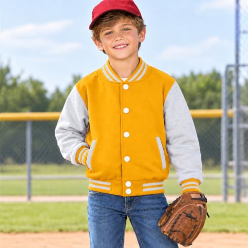 Image of Kids Baseball Jackets Boys Girls Fit Varsity Jacket Casual Lightweight Plain Button Cardigan School Coat