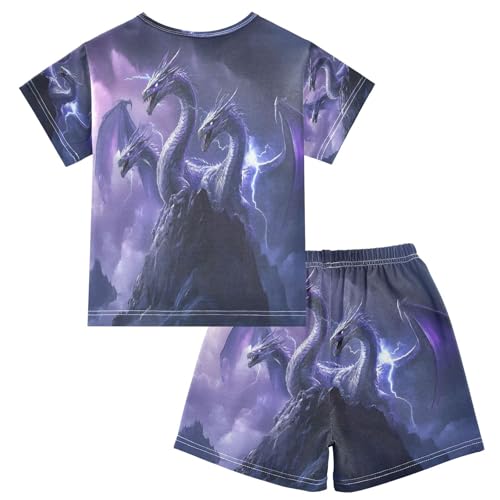 ALAZA Dragon Standing Mountain Pajamas Set Short Sleeve Cotton Sleepwear Summer Pjs 2 Piece 5-14Y2