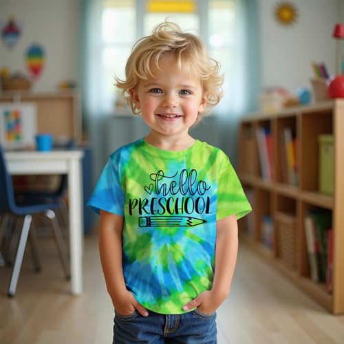 Toddler First Day of School Shirt Boy Hello Preschool T-Shirt Pre K Back to School Outfit Tie Dye Short Sleeve Tops2