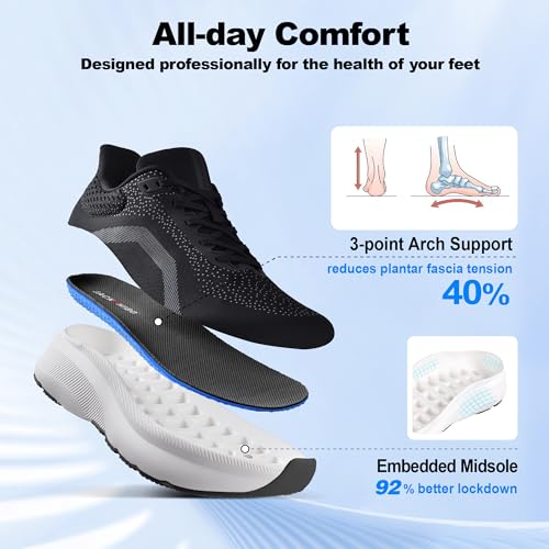 Image of JACKSHIBO Mens Wide Toe Box Shoes Lightweight Slip On Orthopedic Tennis Sneakers Plantar Fasciitis Footwear-Breathable Mesh for Running Walking Athletic Thick Cushion Zero Drop Sole Width Shoes
