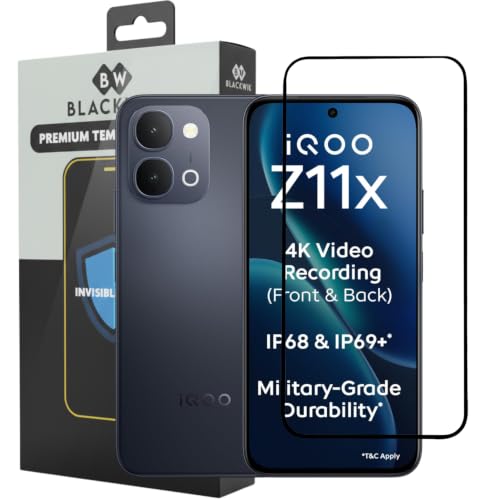 Image of Blackwik Tempered Glass Screen Protector for iQOO Z11x 5G with Edge-To-Edge Protector Coverage | Easy Installation Kit (Black)