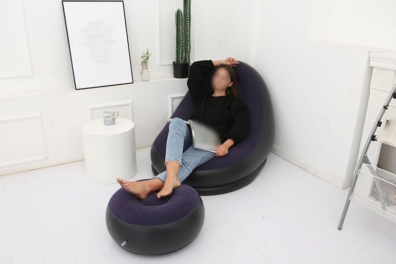 マカロン インフレータブル リクライニングチェア セット、2 点セット、フットレスト付き、自宅でのリラックスやレジャーに最適です。