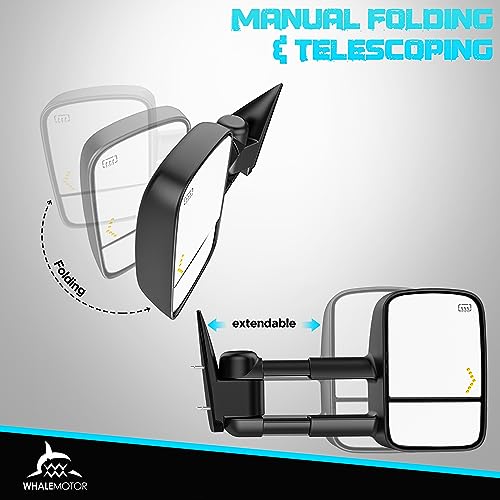 Image of Heated Tow Mirrors Compatible with 2007-2013 Chevy Silverado & GMC Sierra (2007 New) 1500 2500 3500 HD, Tahoe Suburban Avalanche Yukon, Extended Trailer Towing Side Mirror w /LED Arrow Turn Light