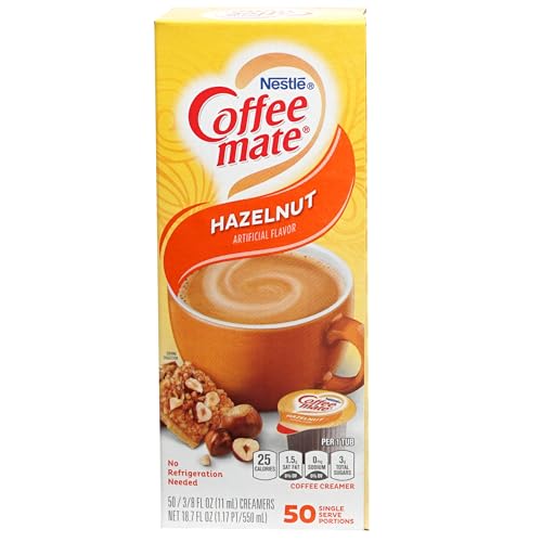 Hazelnut Liquid Coffee Creamer Singles, 50 Creamer Singles Serve Box (18.7 Fl Oz.), Coffee Creamer Packets