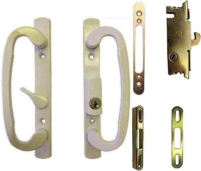 STB Sliding Glass Patio Door Handle Kit with Mortise Lock, Face Plate and Keepers, B-Position, Almond, Keyed