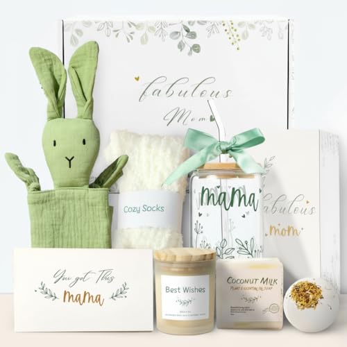 KMCCUMBER New Mom Gift Basket, Mommy Postpartum Care Package for Expecting & First-Time New Moms, Mom to be, Baby Shower, Gender Reveal & After-Birth Gift Set