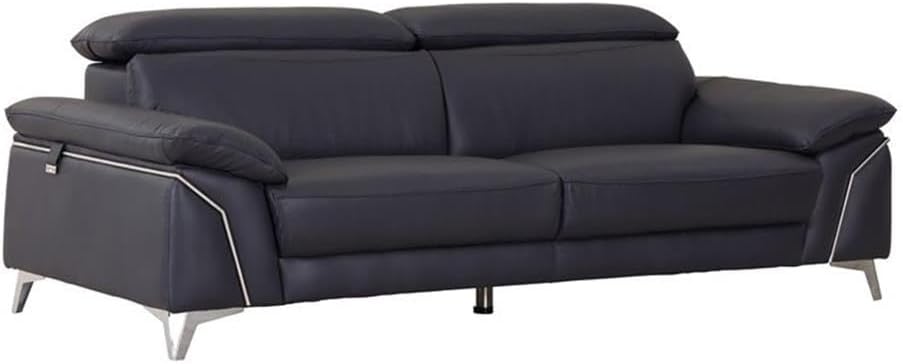 Pemberly Row 87″ Modern Italian Leather Sofa, Navy Genuine