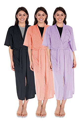 Sexy Basics Womens 3 Pack Soft Robes/Long Bathrobes/Silky Soft Semi-Sheer Kimono Spa Robe Wrap (3 Pack- PEACHBUD/Orchid/ASTRALBLUE, XL)