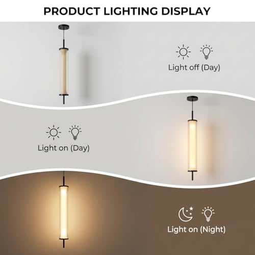 Image of Pendant Light for Ceiling | 3-Color CCT (Warm + Natural + Cold White) | Cylindrical Ribbed Acrylic & Metal Hanging Light for Bedroom Living Room Dining