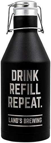 PlaqueMaker 64-oz Personalized Growler - Include Your Logo, Clipart or Photo and Text - Great Father's Day, Christmas, Retirement or Birthday Gift! (Matte Black)