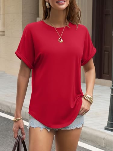 Image of UNCLECAT Women's Short Sleeve T Shirts Trendy Crew Neck Curve Hem Soft Tunic Tops Summer Outfits 2026