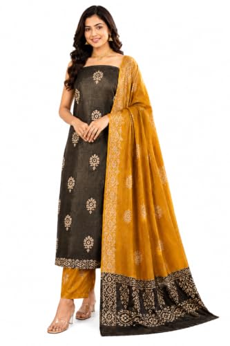 Image of HAIDER ALI AND SONS Women's Cotton Silk Batik Print Unstitched Dress Material with Dupatta | Handloom Salwar Suit Material | Kurta Fabric, Bottom & Dupatta Set | Ethnic Wear for Office