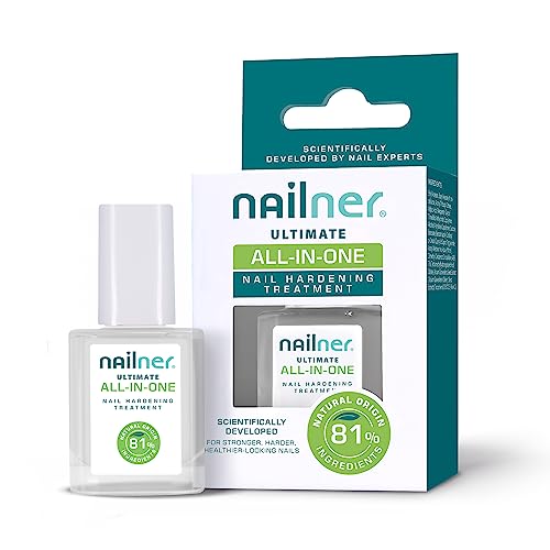 Nailner Ultimate All-in-One Nail Hardening Treatment – Nail Polish Strengthener – Clear Nail Varnish – Nail Strengthener for Damaged Nails – For Stronger, Harder, Healthier-Looking Nails – 10ml