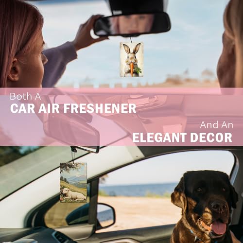 Image of Easter Bunny Egg Lamb Floral Car Air Freshener 4Pcs, Easter Gifts for Women Air Freshener for Car Interior Closet Drawer Books, Spring Tulip Daisy Flower Rabbit Car Mirror Decor Hanging