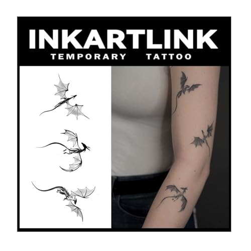 INKARTLINK Tattoo Tech, 2 Sheets Large Semi Permanent Tattoo, Adult Art Design Temporary Tattoos, Lasts 1-2 Weeks, Waterproof, Realistic Look, No Reflection (dragon)