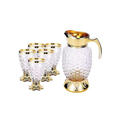 Image of Crystal Golden Water and Juice Glasses Set of 6 and Jug 1 piece Transparent, Glass and Jug Set for Dining Table,Party,Gift Set,All pourpse use Set of 1 (7 piece) (MT-7)