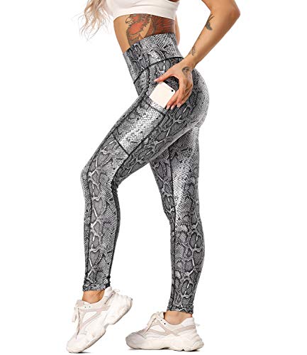 STARBILD Women High Waist Scrunch Leggings with Pockets Ruched Butt Lifting Tights Tummy Control Push Up Workout Yoga Pants Snake, Medium