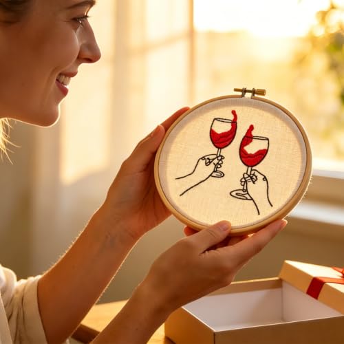 Image of Crafmanoe Romance Embroidery Kits for Beginners Adults, Hand Embroidery Starters Kits, Stamped Cross Stitch Kits for Adults Anniversary Valentine's Day Gifts, Embroidery Hoop, Thread & Video Tutorial