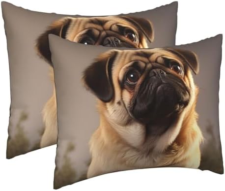 Conjunto de 2 fronhas fofas de cachorro Pug, fronhas de viagem de...