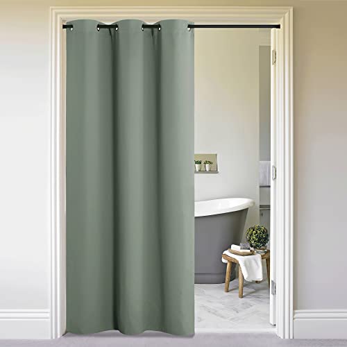 Image of NICETOWN Sliding Door Curtains 96 inch Length, Single Curtain, Insulating Thermal Blackout Curtains for Bedroom Window Bathroom Doorway Front Door (1 Panel, 5ft Wide x 8ft Long, Greyish Green)