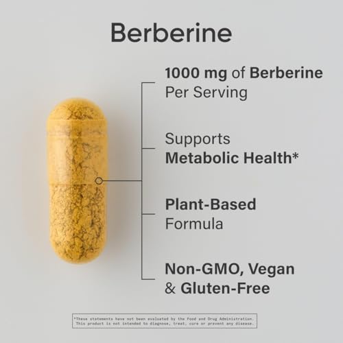 Image of Sports Research Berberine 1000mg, 60 Veggie Capsules | Herbal Ayurvedic Metabolic Health Support | Vegan Certified, Gluten-Free, Non-GMO - 30 Servings
