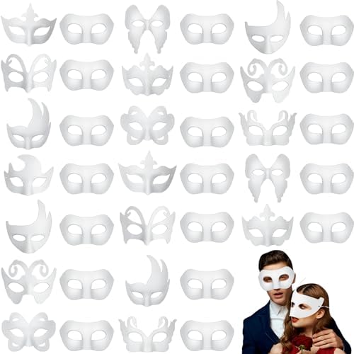 Silipull 100 Pcs Couple Mask Bulk DIY White Paper Craft Half Face Animal Paint Blank Masquerade Masks for Cosplay Mardi Gras Dance Party Decoration, 11 Styles