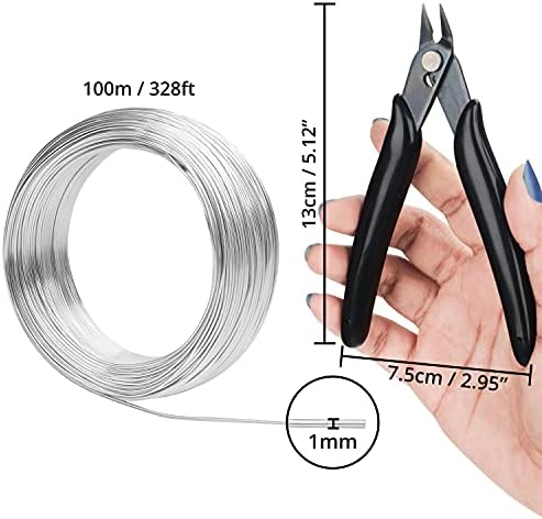 Belle Vous Bendable 18 Gauge Sculpting Aluminium Craft Wire with Cutters - 100m / 328 feet - 1mm Silver Wire for Beading, Jewellery Making, Arts & Crafts, DIY and Bonsai Decorating