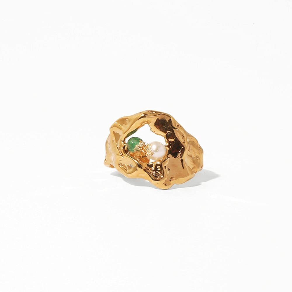 Anello di Stile Nazionale Regolabile da Donna - Anello di Dito Aperto Naturale accidentale, schiaccia Anello articolare in Perla, Regali pratici economici