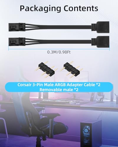 Image of GELRHONR 3 Pin to 5V 3 Pin ARGB Female Adapter for Cor-sair RGB Hub, Commander Core, iCUE Commander Core XT and Lighting Node Core, 2Pack (3 Pin to ARGB)