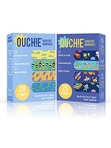 Image of Ouchie Non-Toxic Printed Bandages Double Combo (40 Pack) - Blue & Sapce Blue