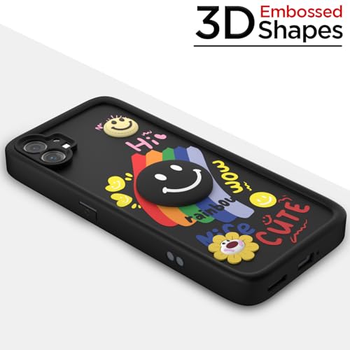 Image of Pikkme Back Cover for Nothing Phone 1 | Soft Silicone| Cute Rainbow Smile & 3D Cartoon Flower Design | Shockproof Raised Camera Protection Bumper Case (Black)