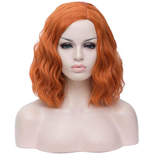Cying Lin Short Bob Wavy Curly Wig Dark Orange Wig For Women Cosplay Halloween Wigs Heat Resistant Bob Party Wig Include Wig Cap (Dark Orange)